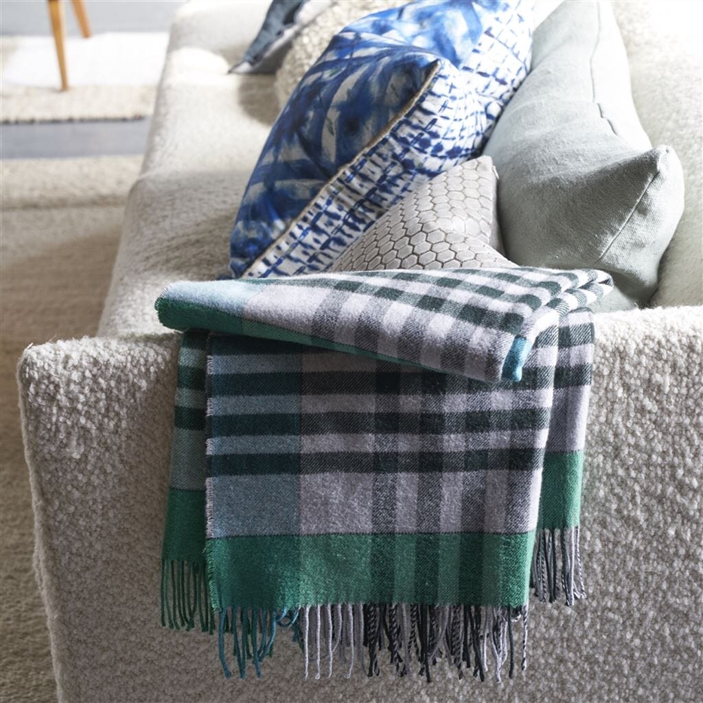 Throw Blanket - Bankura Emerald Throw - Designers Guild at Fig Linens and Home 14