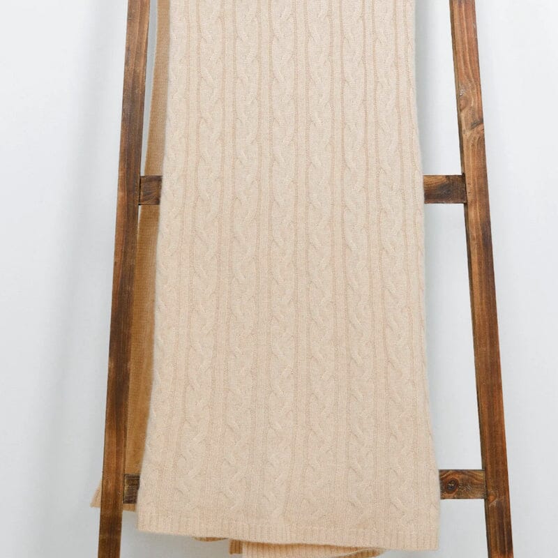 SNOW color - Alashan Cashmere Blanket in Natural - Shown on Ladder