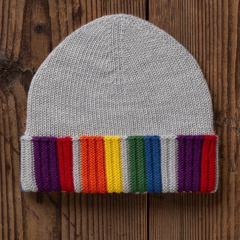 Rainbow Hat in Grey | Alicia Adams Alpaca Rainbow Flag Beanie available at Fig Linens and Home