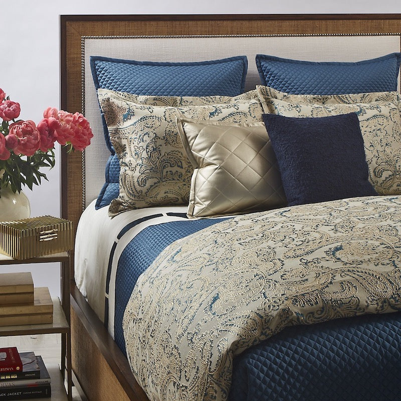 Bedding - Single Diamond Teal Coverlet Set by Ann Gish - Shown on Bed - Fig Linens and Home