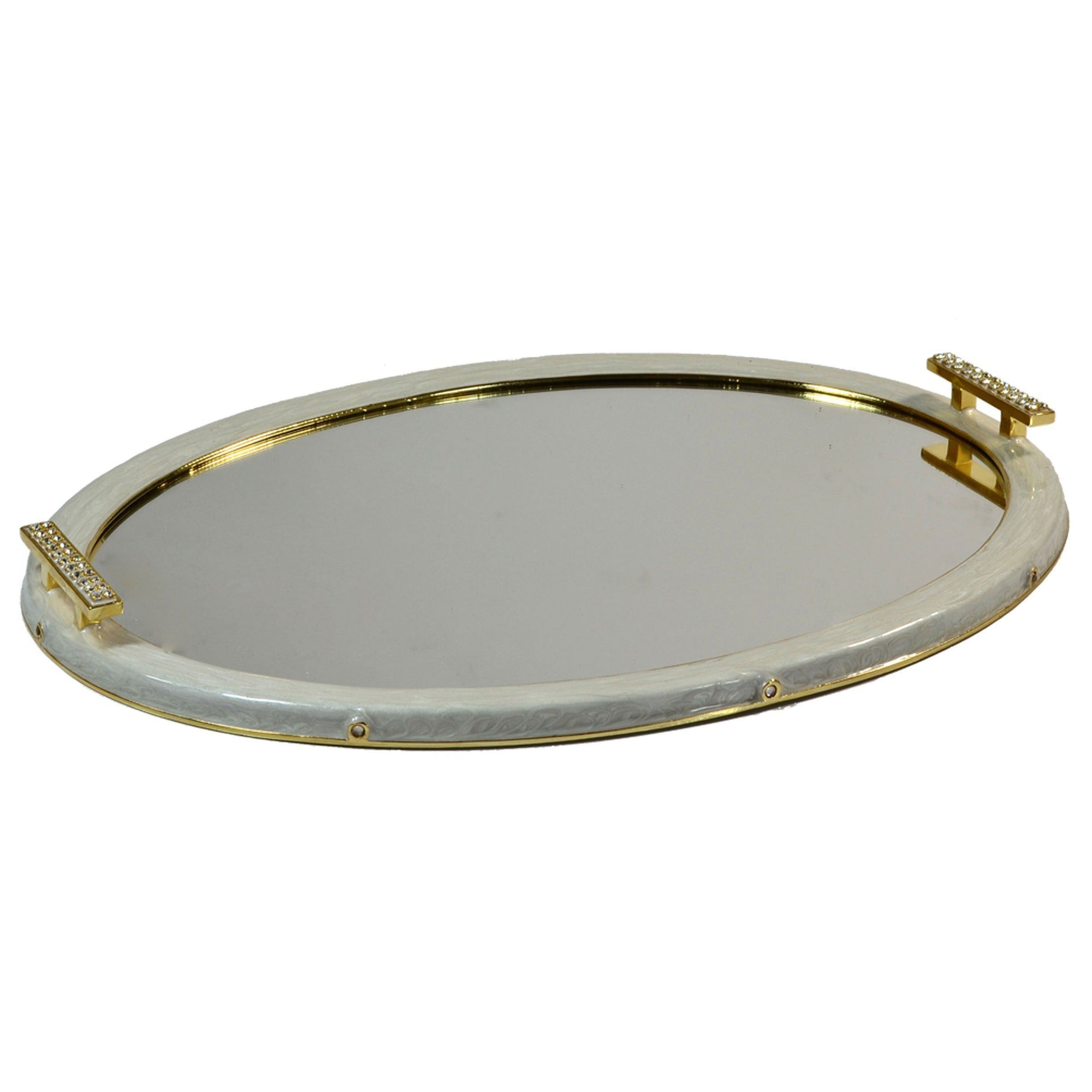 Fig Linens - Mike + Ally Audrey Bath Accessories - Oval Vanity Tray w/ Mirror