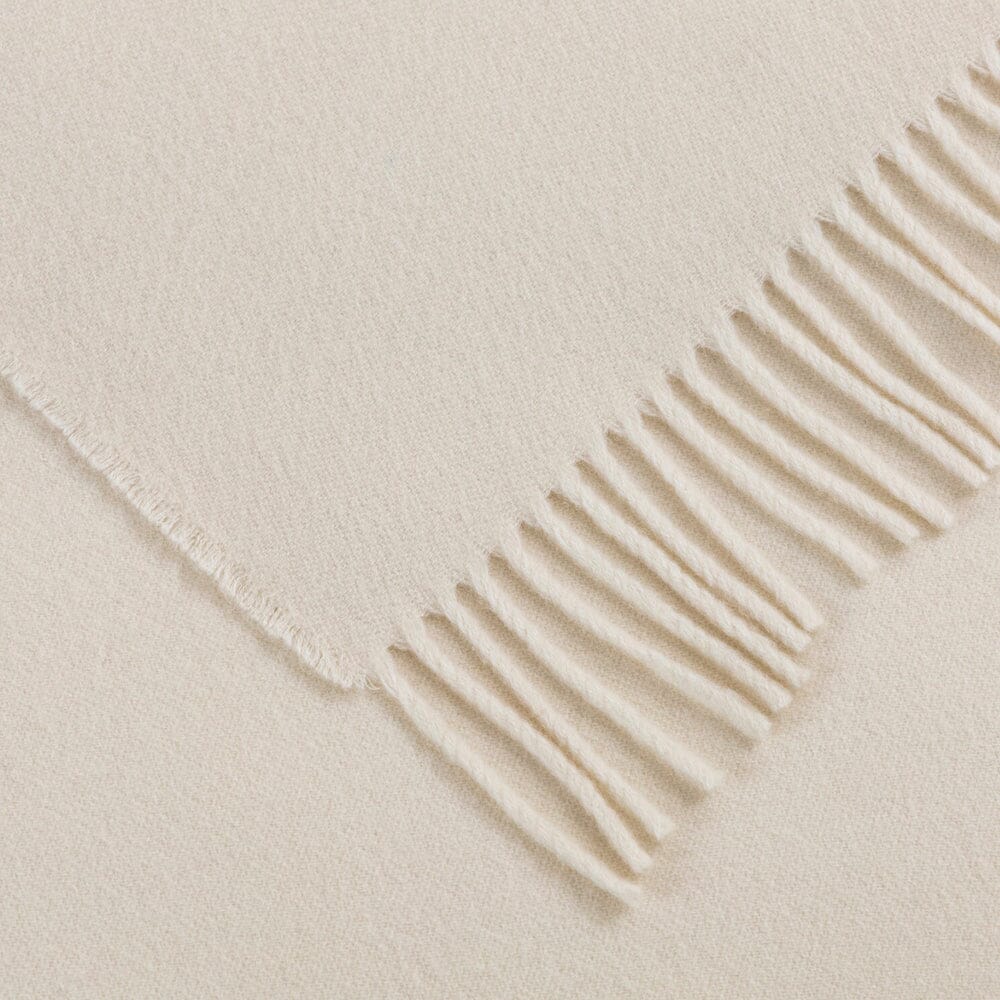 Frette Pure Cashmere Throw Blanket in Milk - Detail of Fringe at edge of blanket