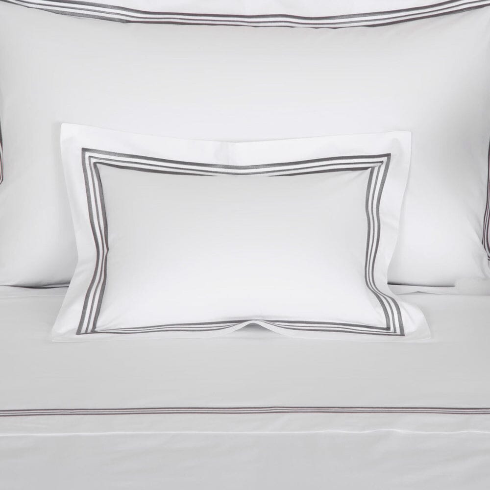 Frette Triplo Popeline Bourdon White and Slate Grey Boudoir Sham 1 - Fig Linens and Home