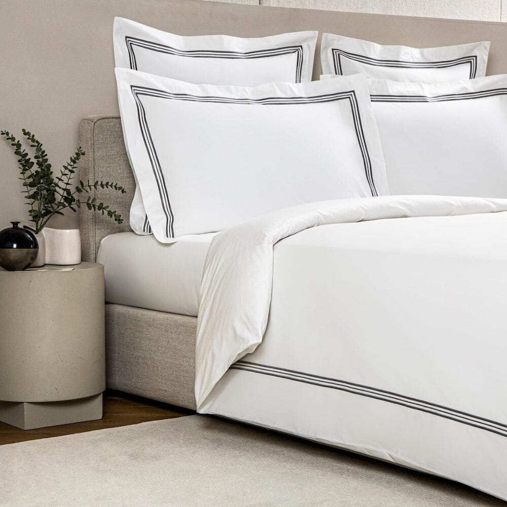 Frette Triplo Popeline Bourdon White and Slate Grey Duvet Cover 2 - Fig Linens and Home