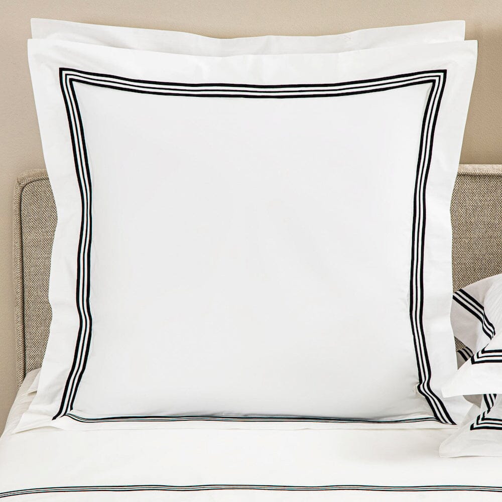 Frette Triplo Popeline Bourdon White and Slate Grey Euro Sham 1 - Fig Linens and Home