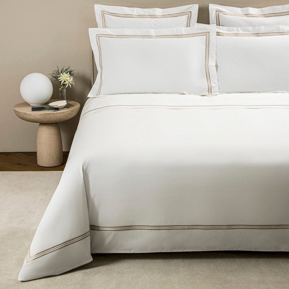 Frette Triplo Bourdon Duvet Cover - Savage Beige on White - Three Lines Bedding