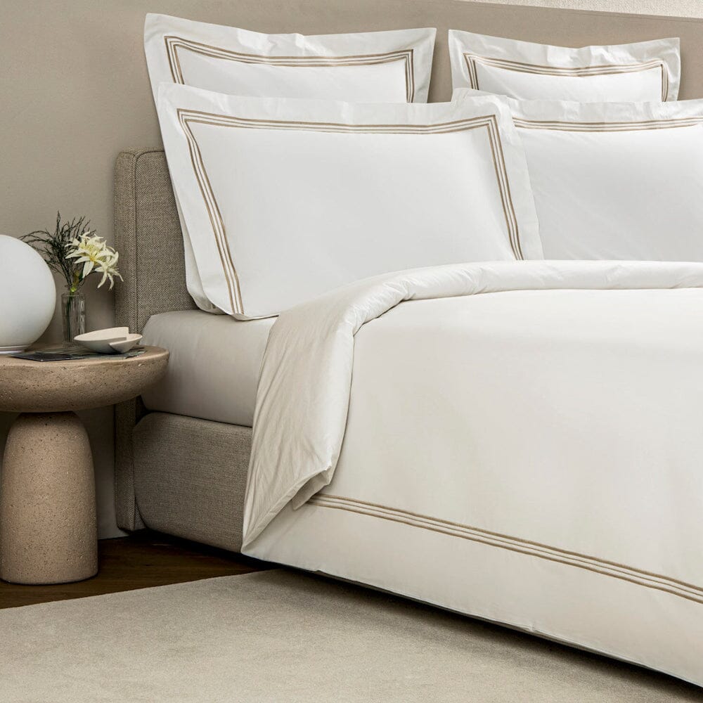 Frette Triplo Bourdon Duvet Cover - Savage Beige on White - Three Lines Bedding | Rolled Duvet
