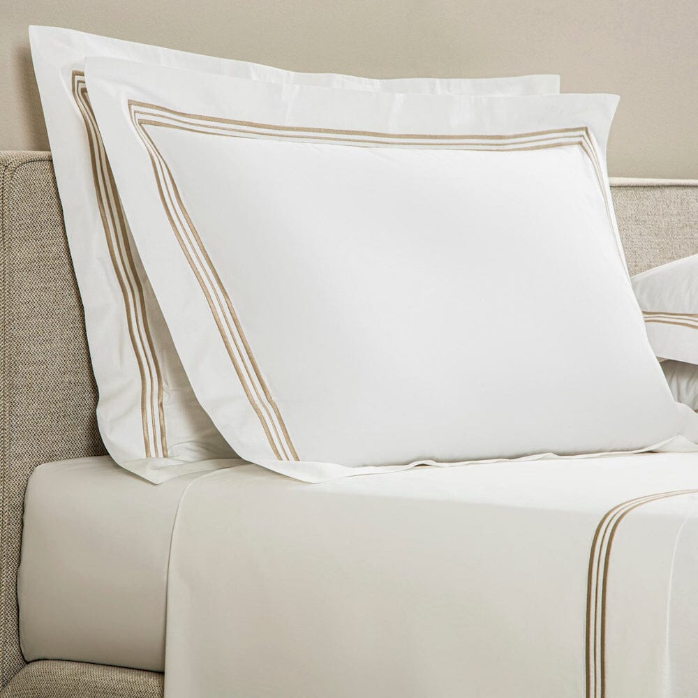Frette Triplo Bourdon Pillow Sham - Savage Beige on White - Three Lines Bedding