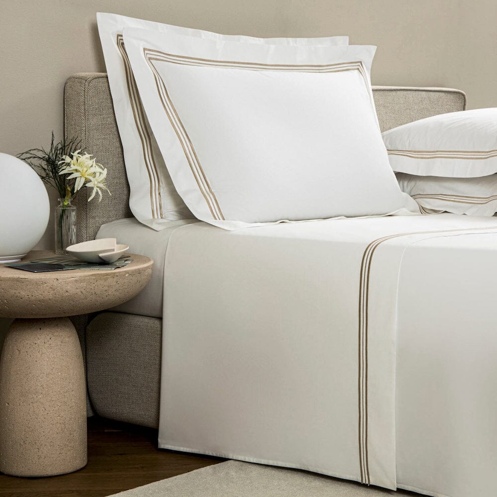 Frette Triplo Bourdon Sheet Set - Savage Beige on White - Three Lines Bedding