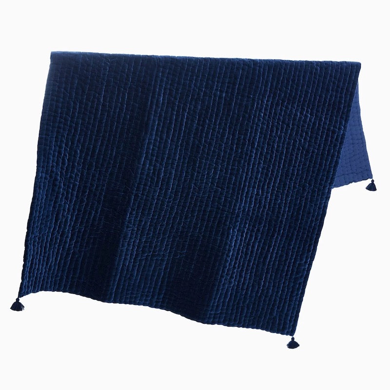 Velvet Indigo Throw | John Robshaw Navy Velvet Throw Blanket at Fig Linens and Home