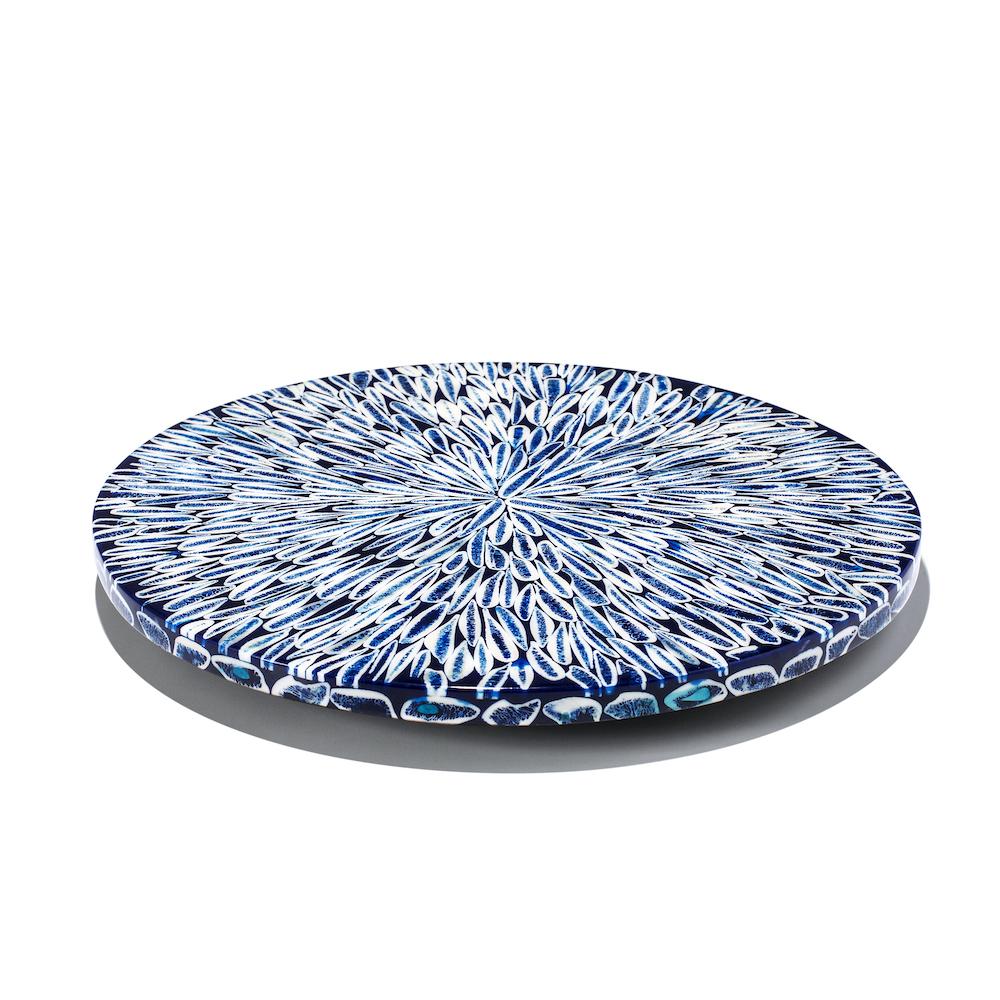 Lazy Susan in Blue Almendro | Revolving Tray at Fig Linens and Home