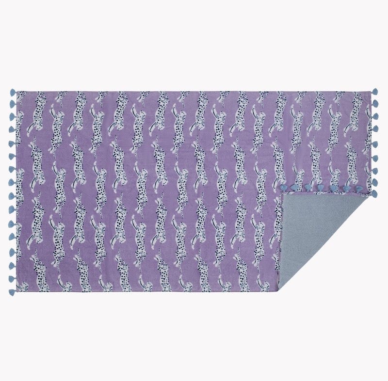 Matouk Schumacher Beach Towel - Lilac Purple - Leaping Leopard Beach Towel at Fig Linens and Home