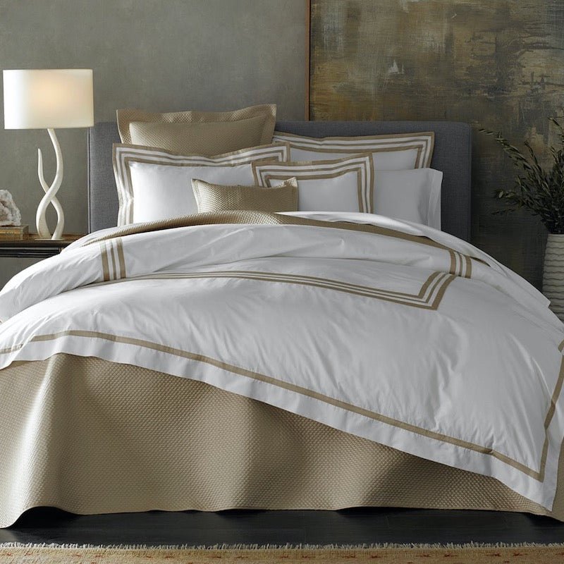 Matouk Allegro Champagne Bedding - Shown with Alba Quilt - Fig Linens and Home
