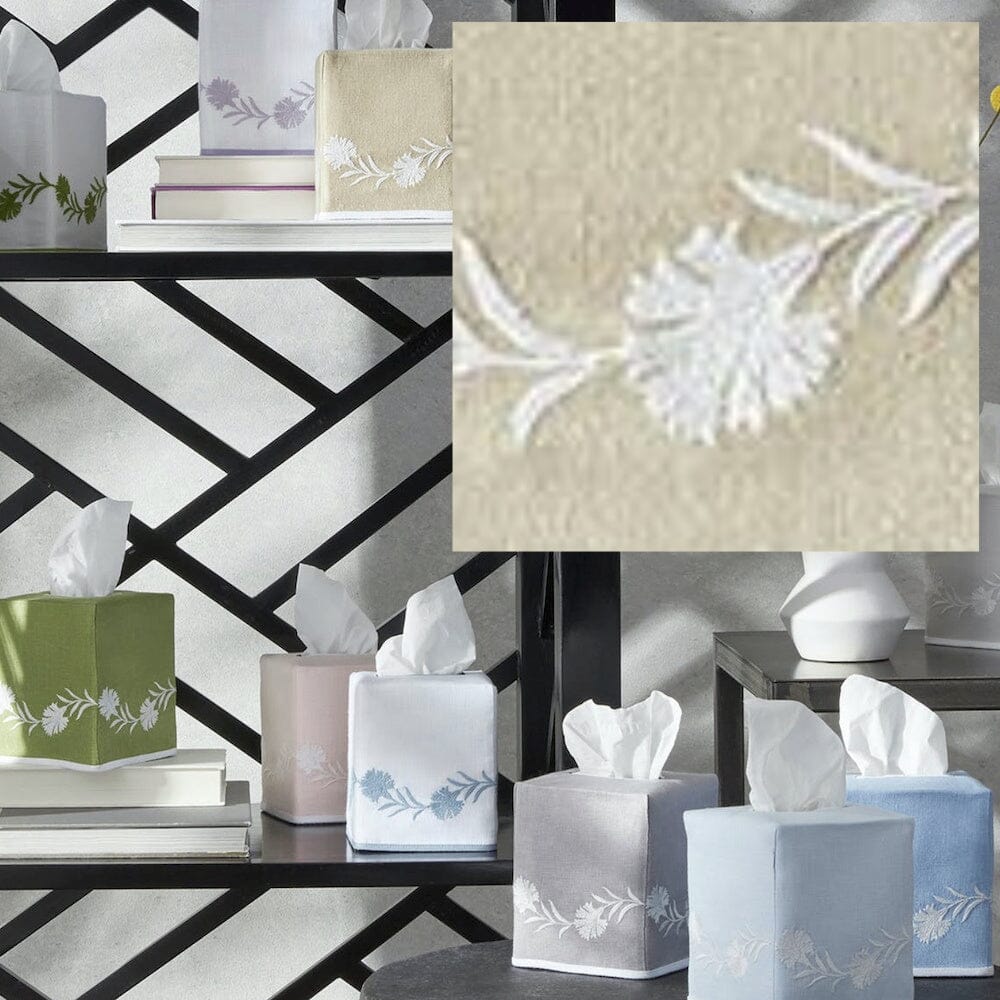 Matouk Daphne Tissue Box Cover - Oat/White | Bath Accessories