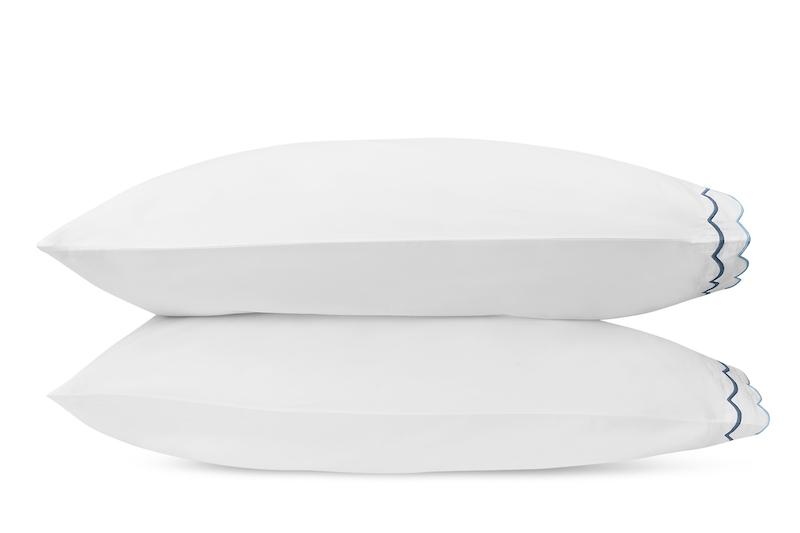 India Scallop Hazy Blue Pillowcases - Matouk at Fig Linens