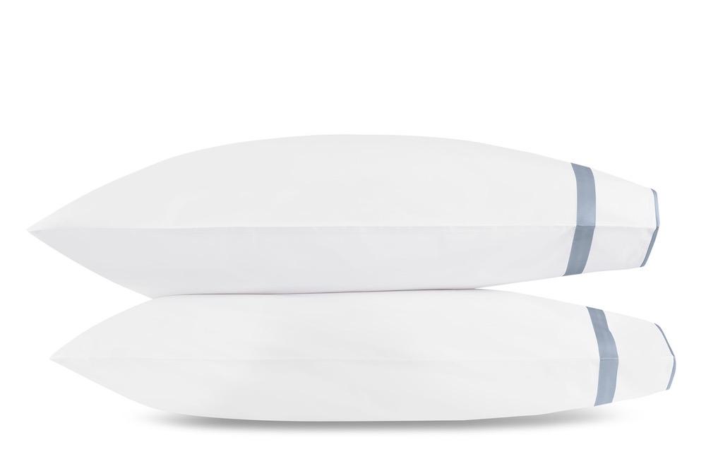 Matouk Louise Hazy Blue Pillowcases | Giza Percale Cotton at Fig Linens