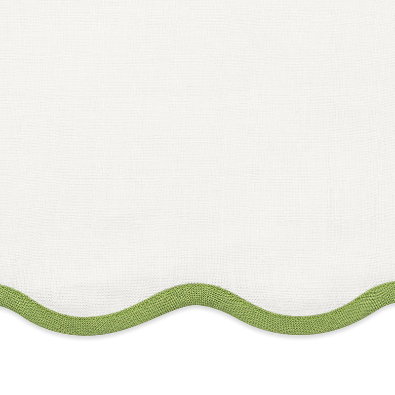 Swatch of Matouk Scallop Edge Oval Placemat - White and Grass Green