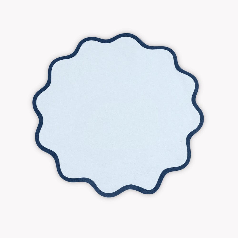 Matouk Scallop Round Placemat - Ice Blue and Navy - Circle Placemat