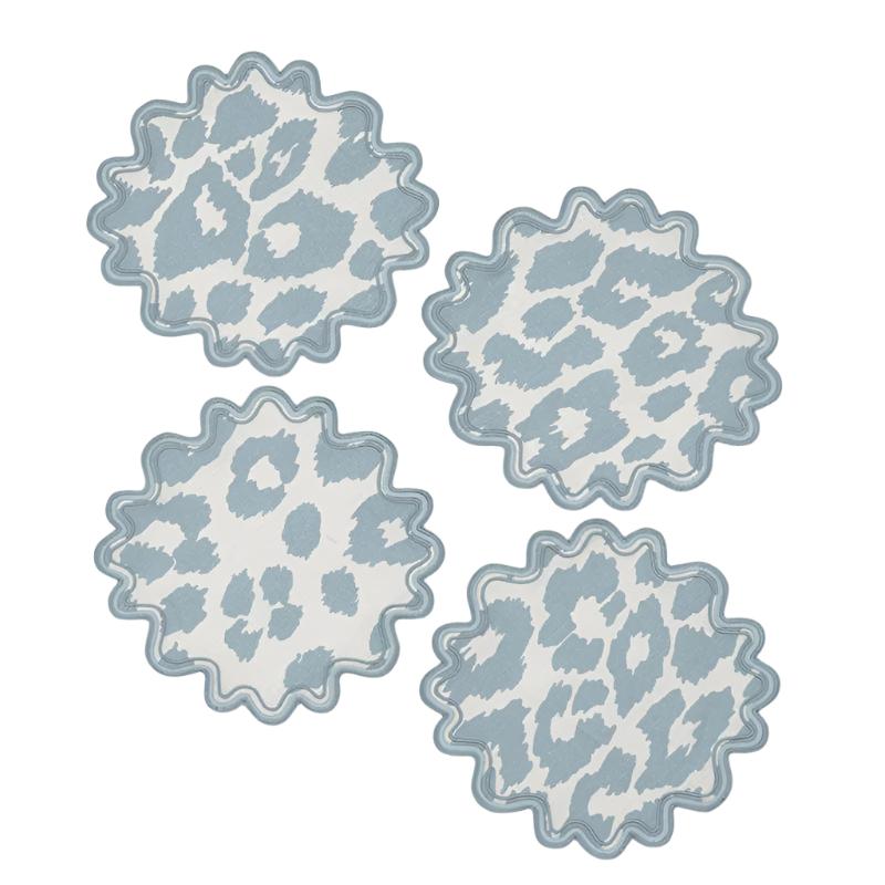 Matouk Schumacher Iconic Leopard Sky Blue Cocktail Napkins - Fig Linens and Home