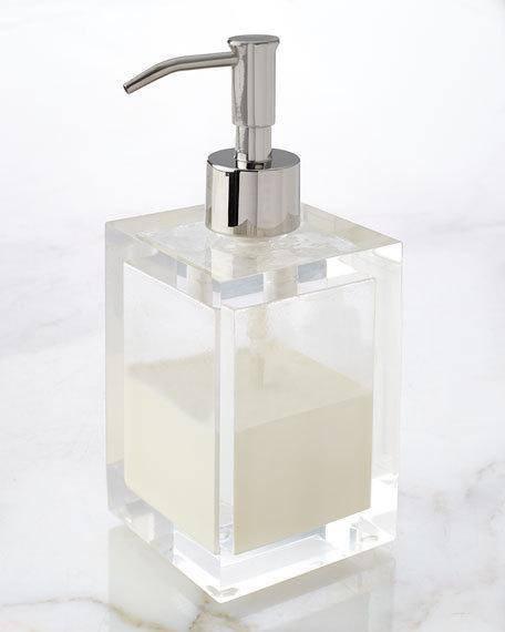 Mike + Ally Ice Clear Lucite Bath Accessories by Mike + Ally - Solid Ice Box Pump (3 in W X 6.75 in H) with Silver Pump at FIG LINENS AND HOME - 5
