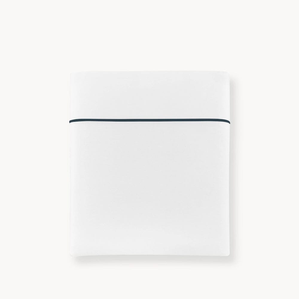 Percale Flat Sheet - Boutique Cotton Bedding with Navy Embroidery - Peacock Alley