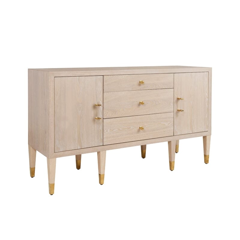 Amherst BUFFET WITH ACRLYIC AND BRASS HARDWARE IN CERUSED OAK - Angle - Fig Linens and Home