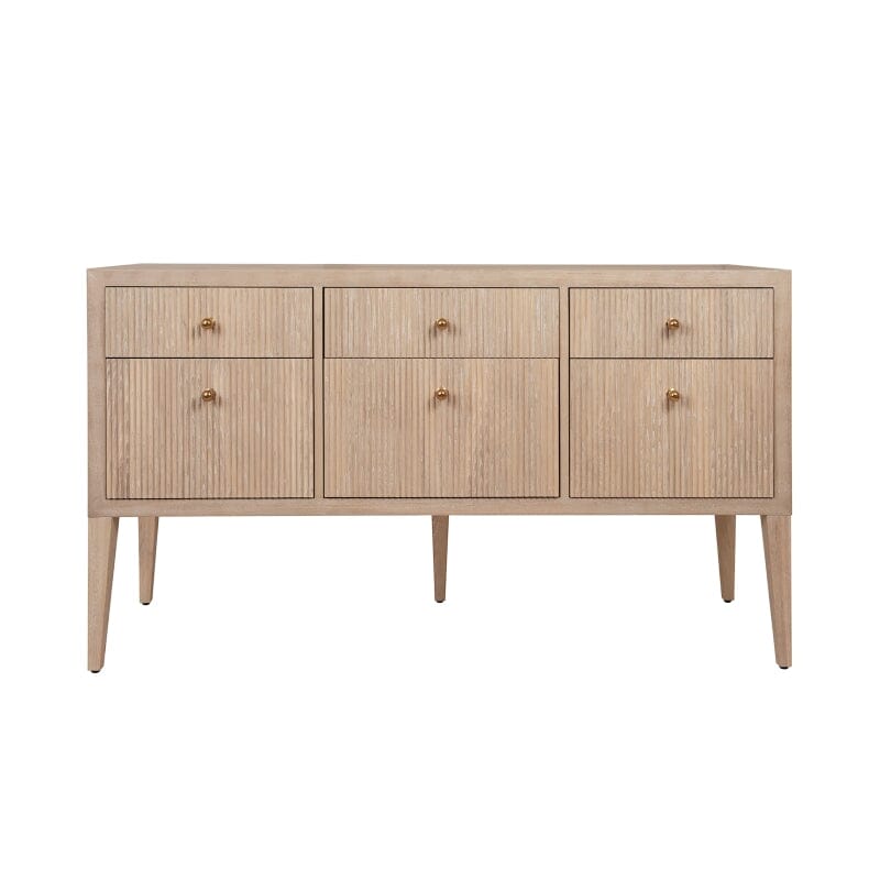 Palmer FLUTED SIX DRAWER BUFFET WITH BRASS KNOBS IN CERUSED OAK - Front - Fig Linens and Home