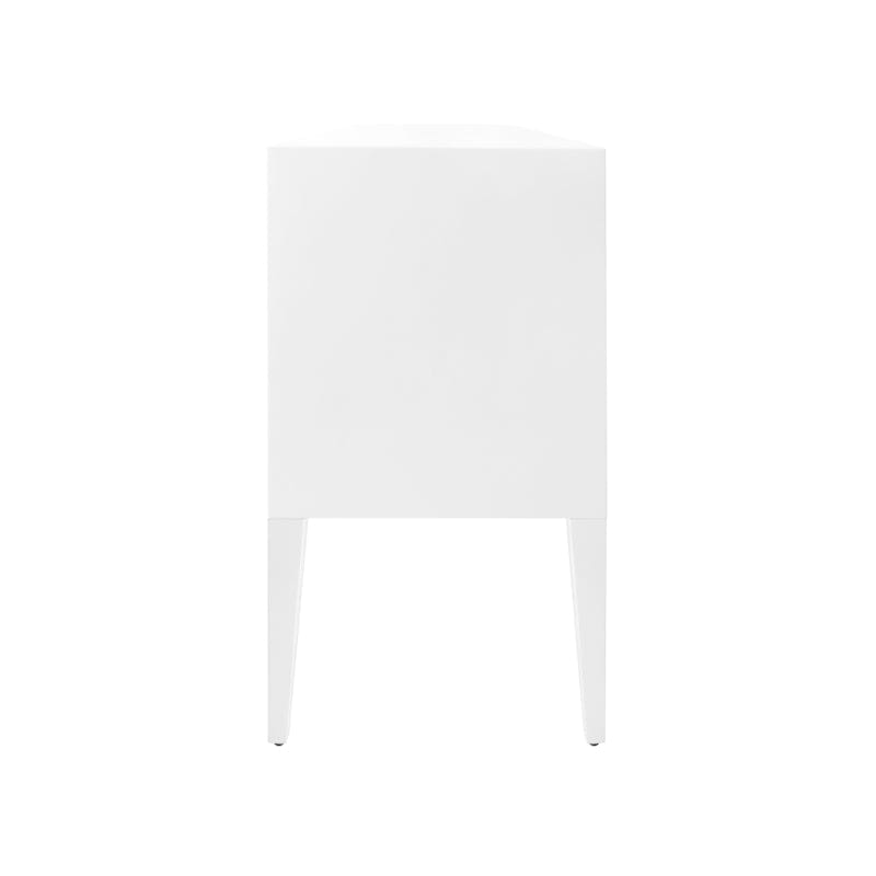 Palmer FLUTED SIX DRAWER BUFFET WITH BRASS KNOBS IN GLOSSY WHITE LACQUER - Side