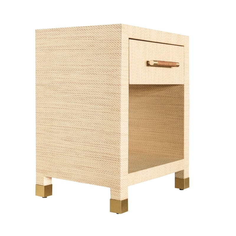 Pelham ONE DRAWER SIDE TABLE WITH RATTAN WRAPPED HANDLE IN NATURAL GRASSCLOTH - Angle
