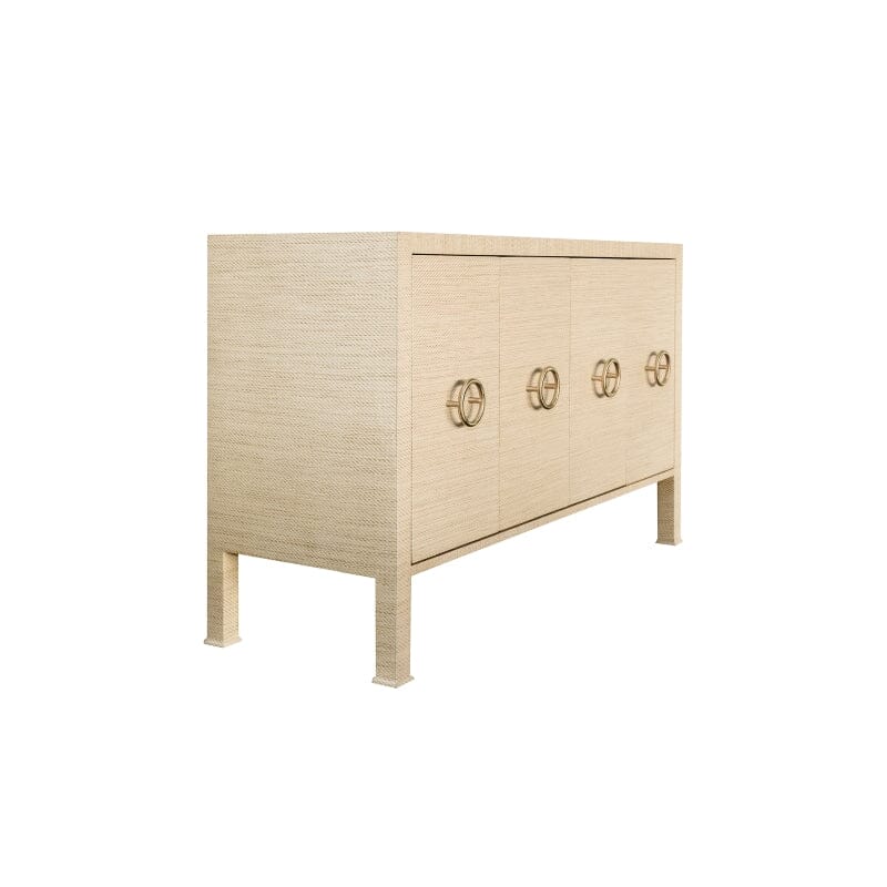 Rue Natural Grasscloth Buffet Table with 4 Doors by Worlds Away - Angle 1