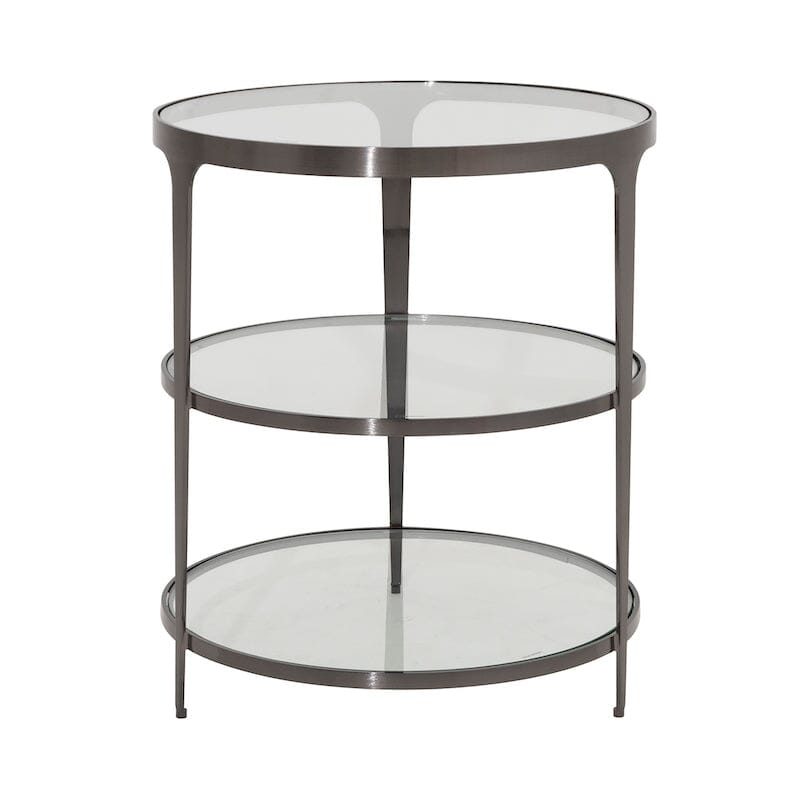 Vienna Round Glass Top Side Table in Gunmetal Finish - Side View