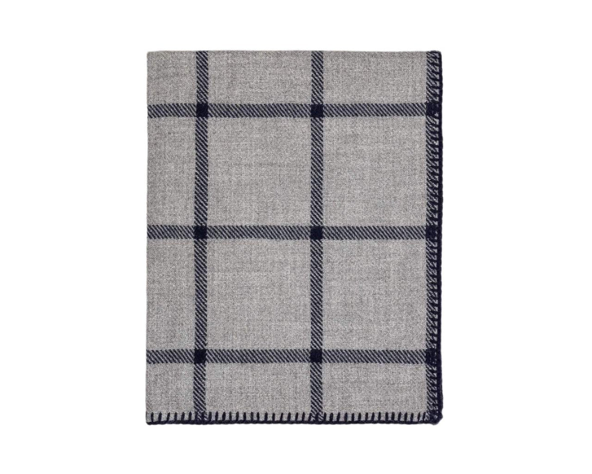 Graydon Alpaca Throw in Light Grey and Navy Blue by Alicia Adams at Fig Linens and Home
