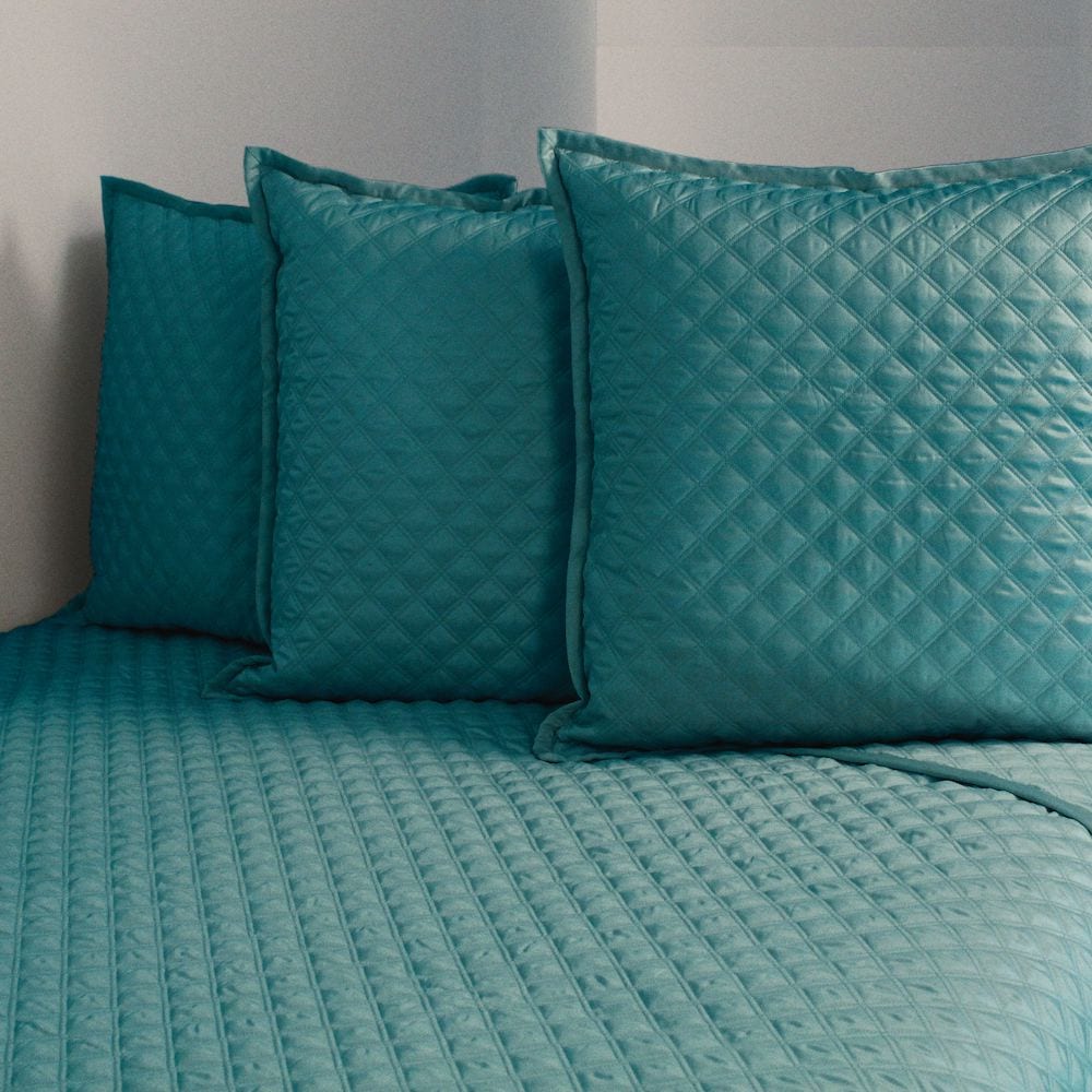 Double Diamond Teal Coverlet and Shams by Ann Gish | Fig Linens