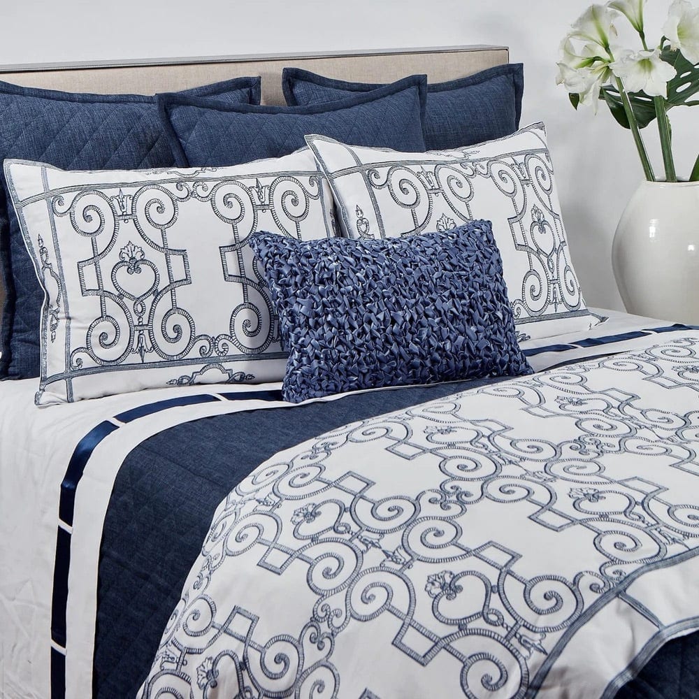 Ann Gish Faux Linen Indigo Coverlet Set by Ann Gish - King Coverlet Set 110” x 97” Indigo at FIG LINENS AND HOME - 1