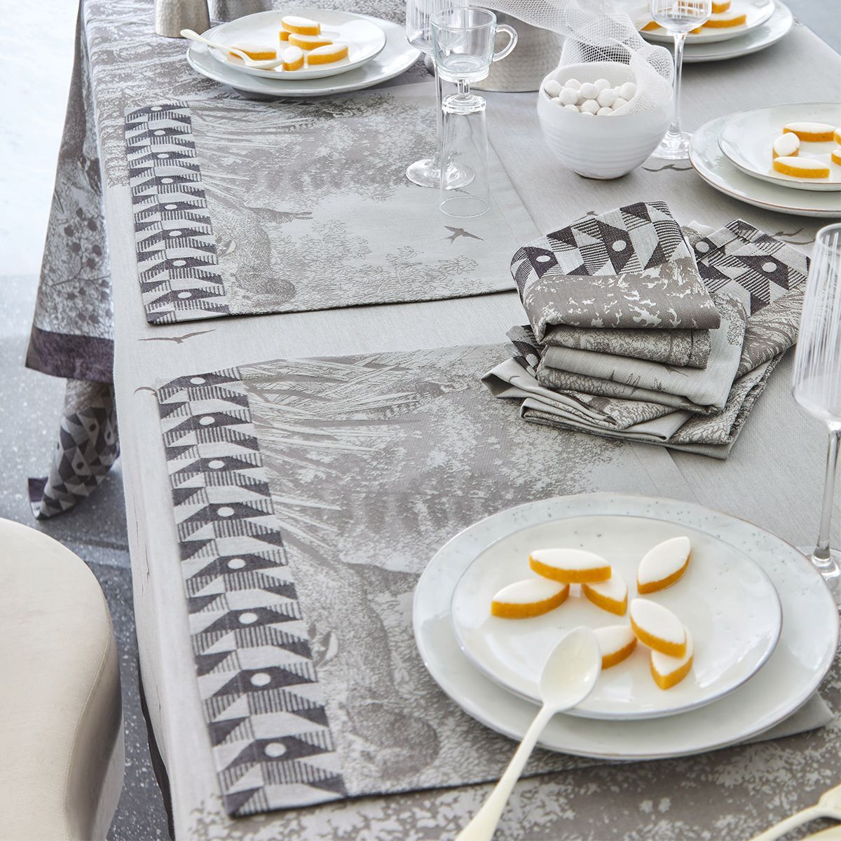 Fig Linens - Foret Enchantee Grey Table Linens by Le Jacquard Français - Lifestyle