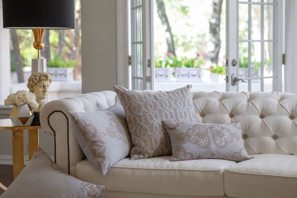 Fig Linens - Nina Sand Large Boudoir Pillow by Lili Alessandra - Lifestyle