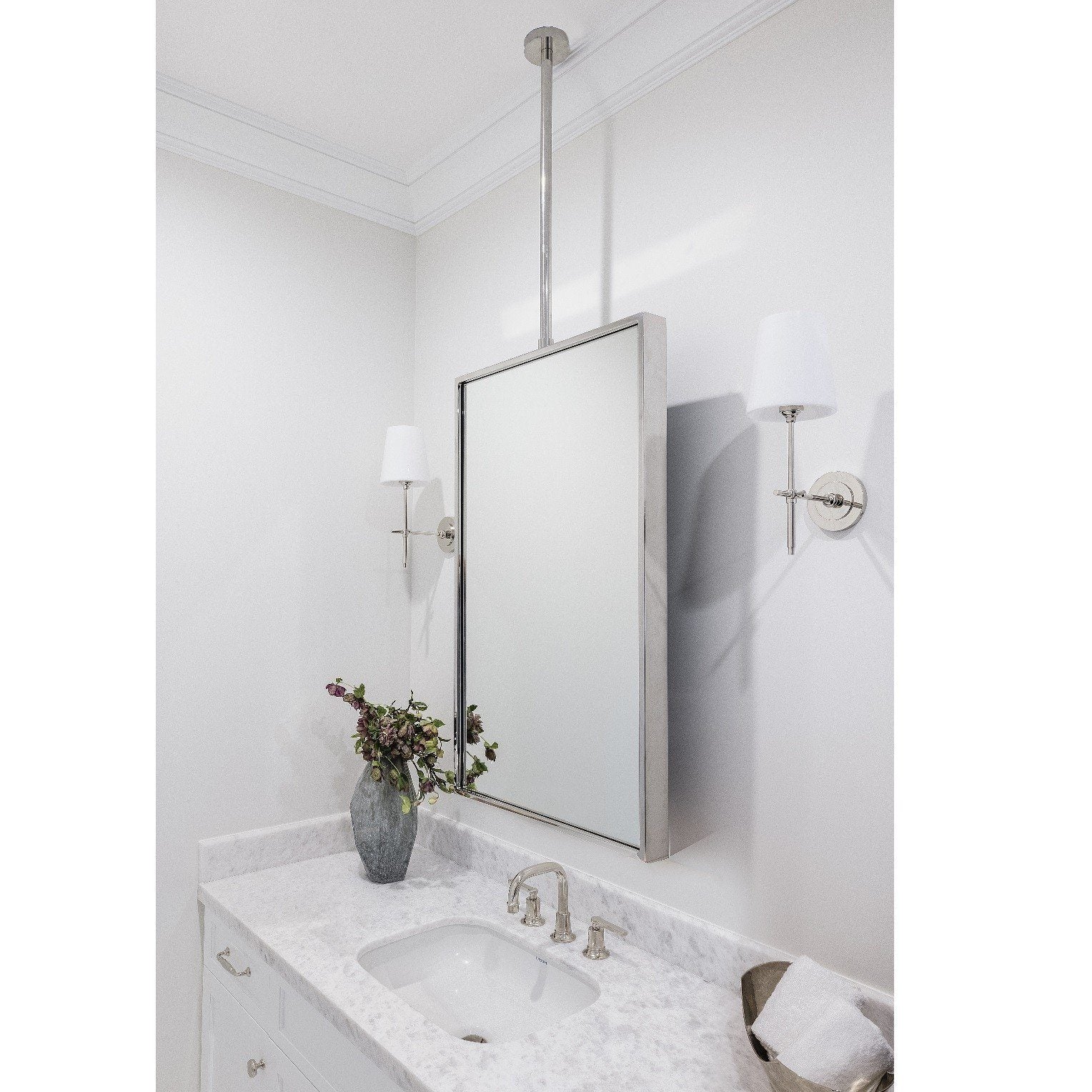 Fig Linens - Mirror Home Polished Stainless Steel Mirror with Adjustable Ceiling Mount - Lifestyle