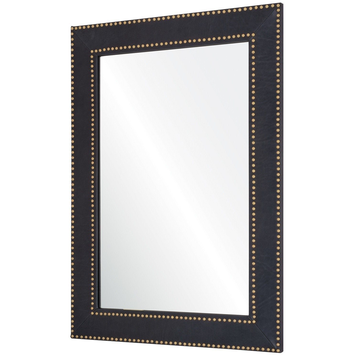 Fig Linens - Mirror Image Home - Leopold Navy Leather & Brass Mirror by Bunny Williams - Side