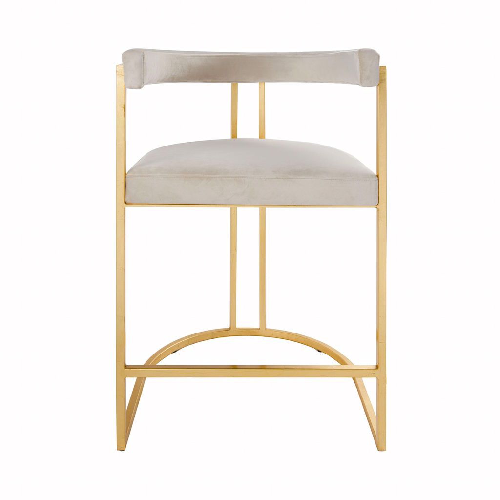 Cromwell Ivory Velvet & Gold Counter Stool by Worlds Away | Fig Linens