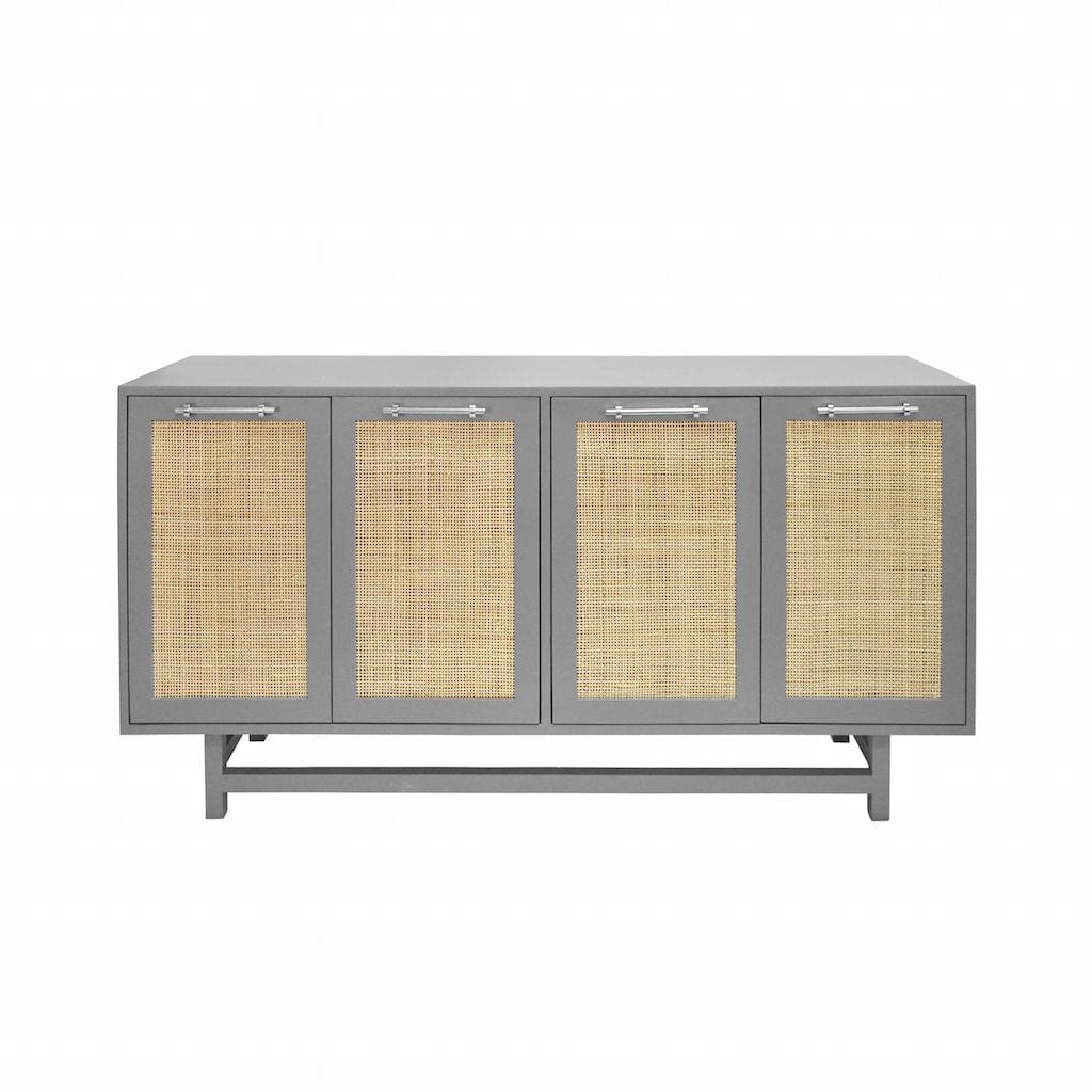 Worlds Away - Macon Grey Cabinet with Cane Doors &amp; Nickel Hardware | Fig Linens