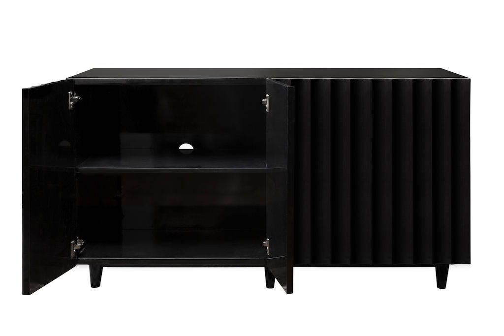 Fig Linens - Odette Black Lacquer Cabinet with Interior Shelves by Worlds Away