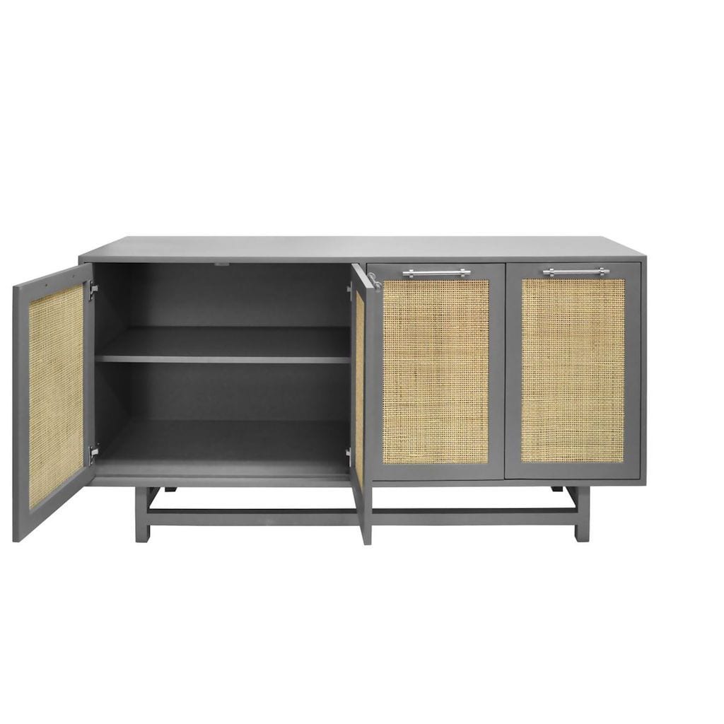 Fig Linens - Worlds Away - Macon Grey Cabinet with Cane Doors & Nickel Hardware - Interior