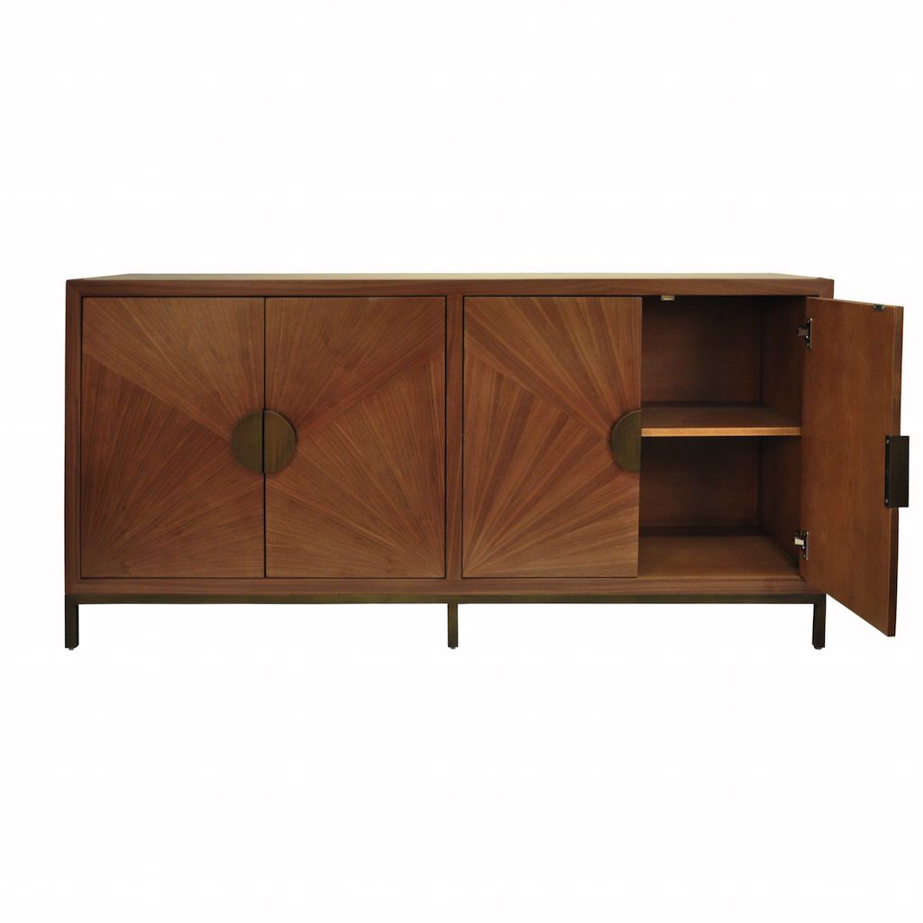 Fig Linens - Worlds Away - Emory Walnut Cabinet with Bronze Legs & Hardware - Interior