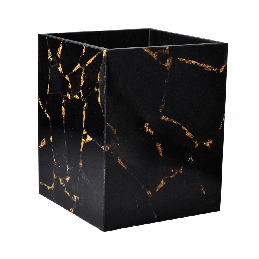Fig Linens - Mike and Ally Obsidian and Gold Wastebasket