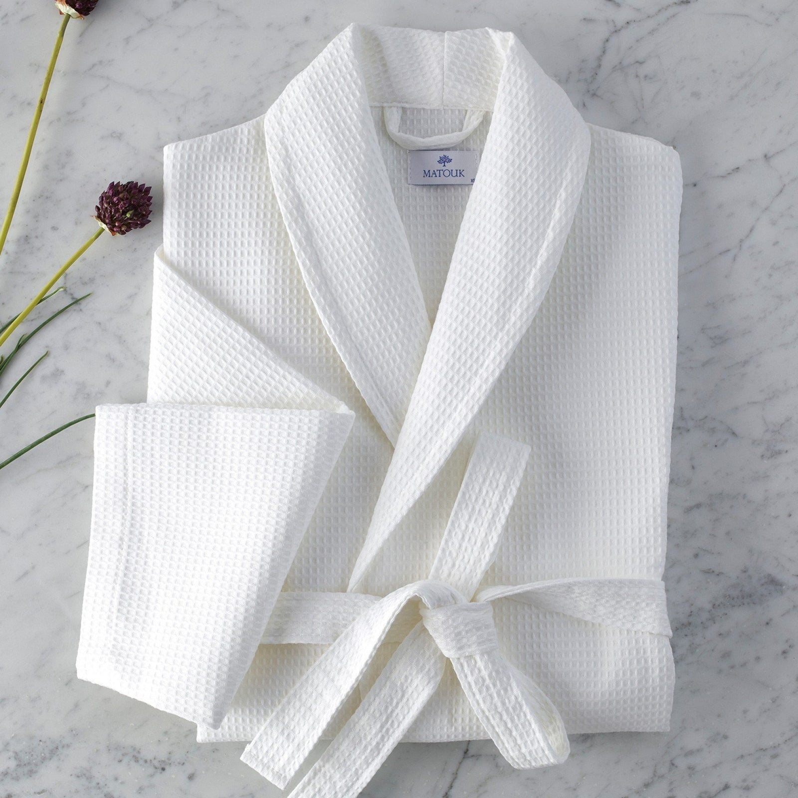 White Waffle Weave Robe by Matouk | Matouk Robes at Fig Linens and Home