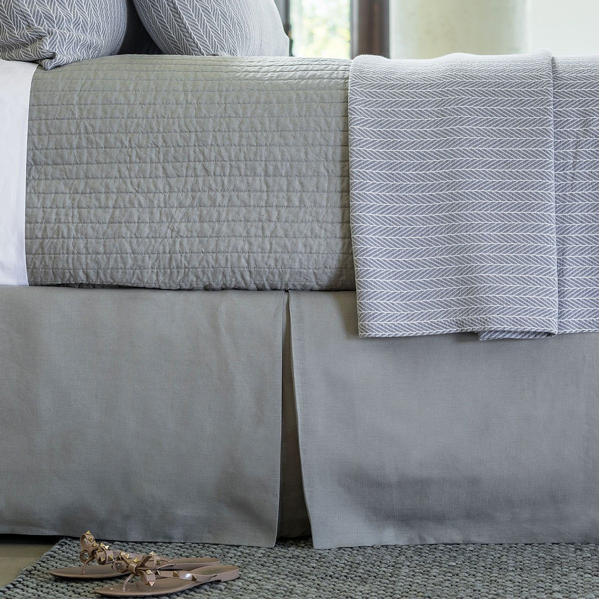 Fig Linens - Lili Alessandra Bedding Bloom Light Grey Bedskirt