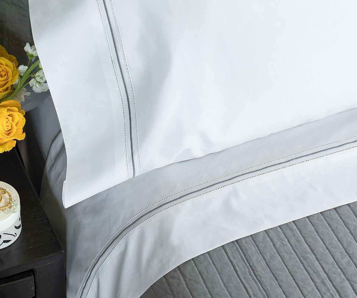 Bella White with Silver Sheet Set by Lili Alessandra | Fig Linens