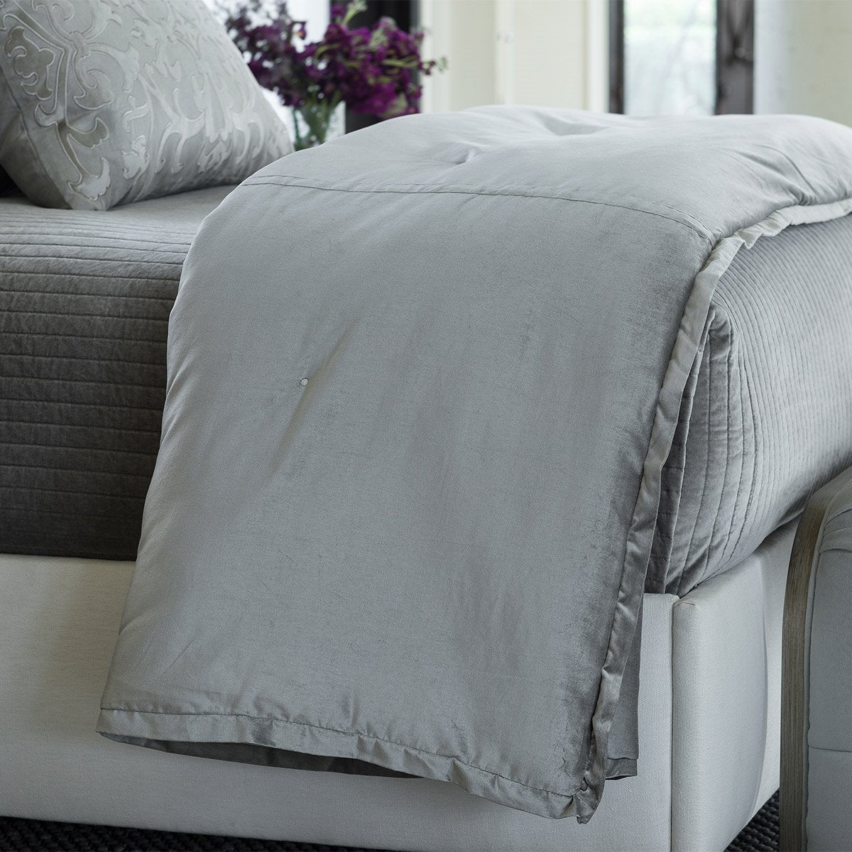 Aria Light Grey Velvet Throw by Lili Alessandra | Fig Linens
