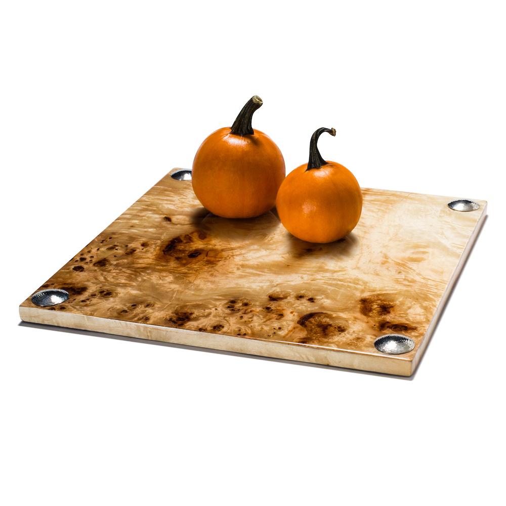 Burl Veneer - Large Serving Board 13.8'' x 13.8'' x 0.9'' Burl Veneer - Large at FIG LINENS AND HOME 1