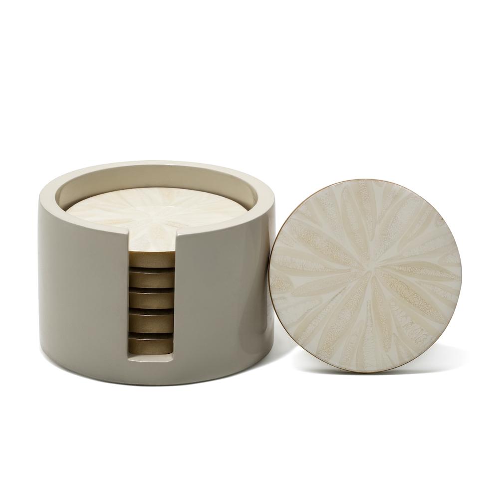 Light Almendro & Gold Coaster Set 4.7" x 4.7" x 3.1" Light Almendro & Gold at FIG LINENS AND HOME 1